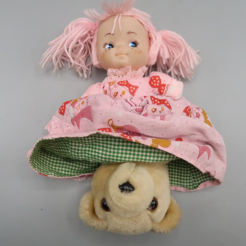 vintage topsy turvy doll 8" Girl Bear Turn over 2 in 1 doll plush